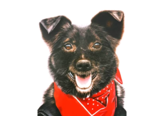 Farbstiftzeichnung Hund mit Halstuch