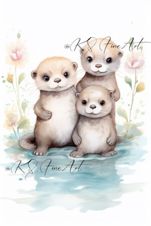 Wandbild Otter-Familie