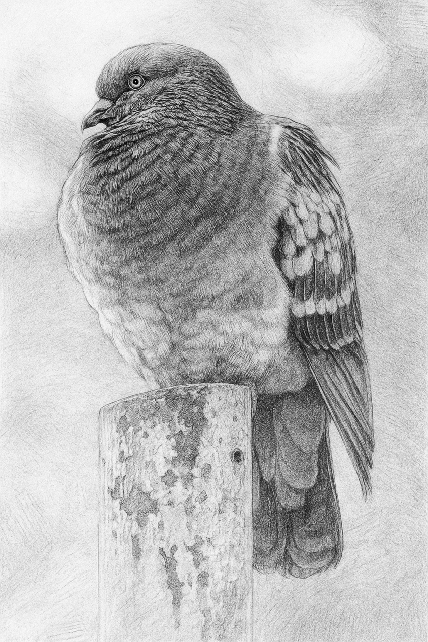 graphite drawing city pigeons