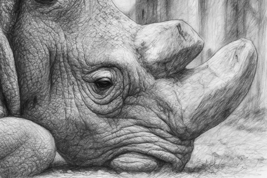 Northern White Rhinocerus - graphite drawing